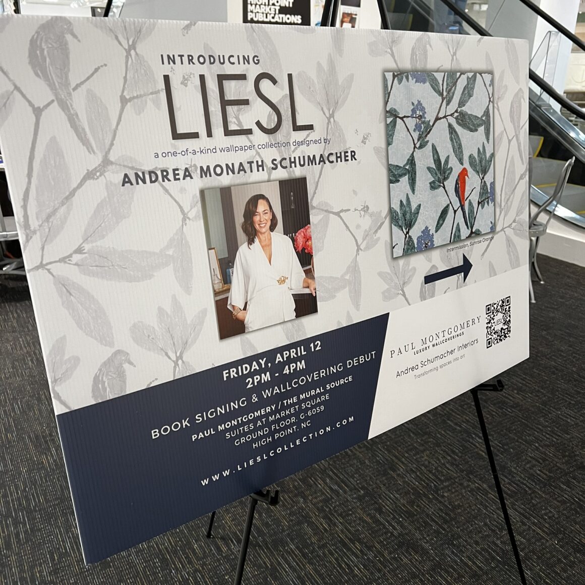 Poster for Andrea schumacher book signing and Liesl line launch